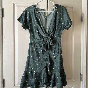 Princess Polly Green Silk Ruffle Dress